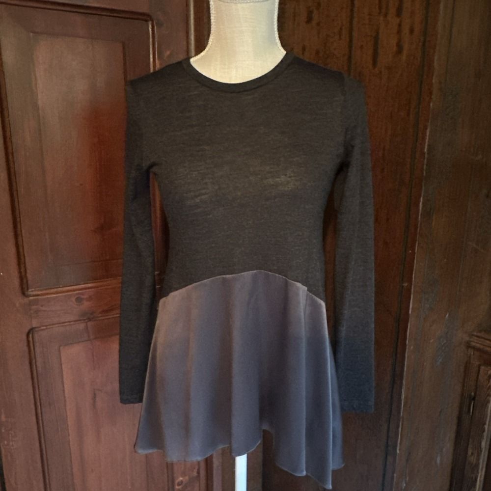 Brunello Cucinelli Ladies Small Wool Silk Black Tunic Top Blouse Scoop Neck